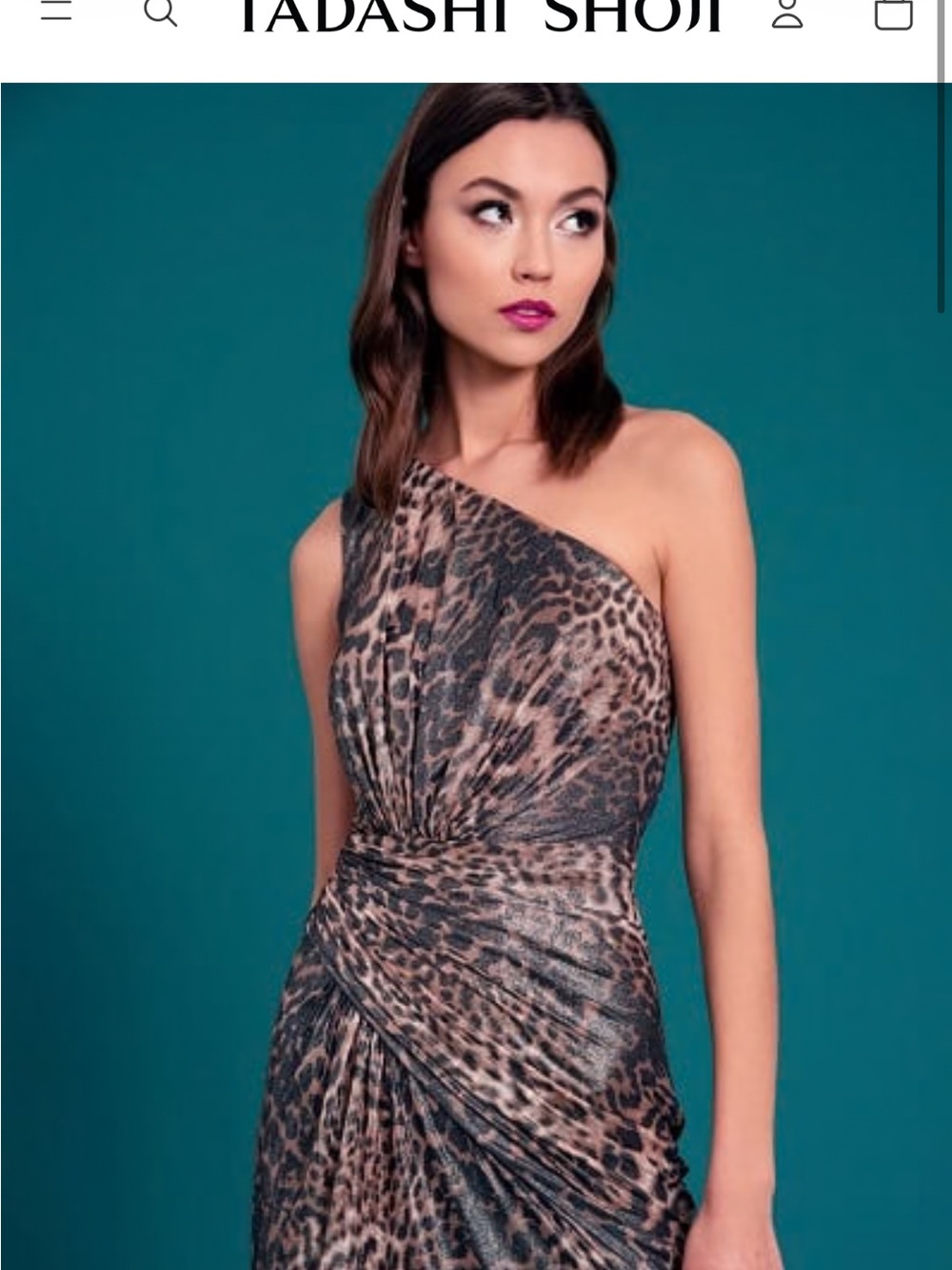 Tadashi Shoji One-Shoulder Leopard Print Dress in Brown and Black